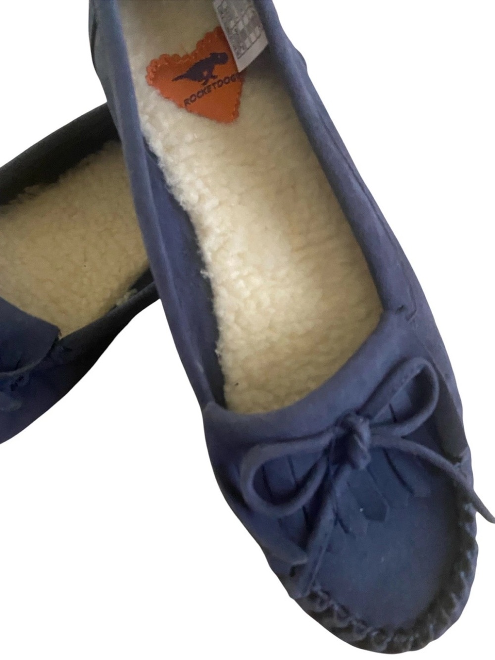 Rocket Dog Navy Cotton faux  Sherpa Moccasin Loafers Slip Ons Women's Size 10